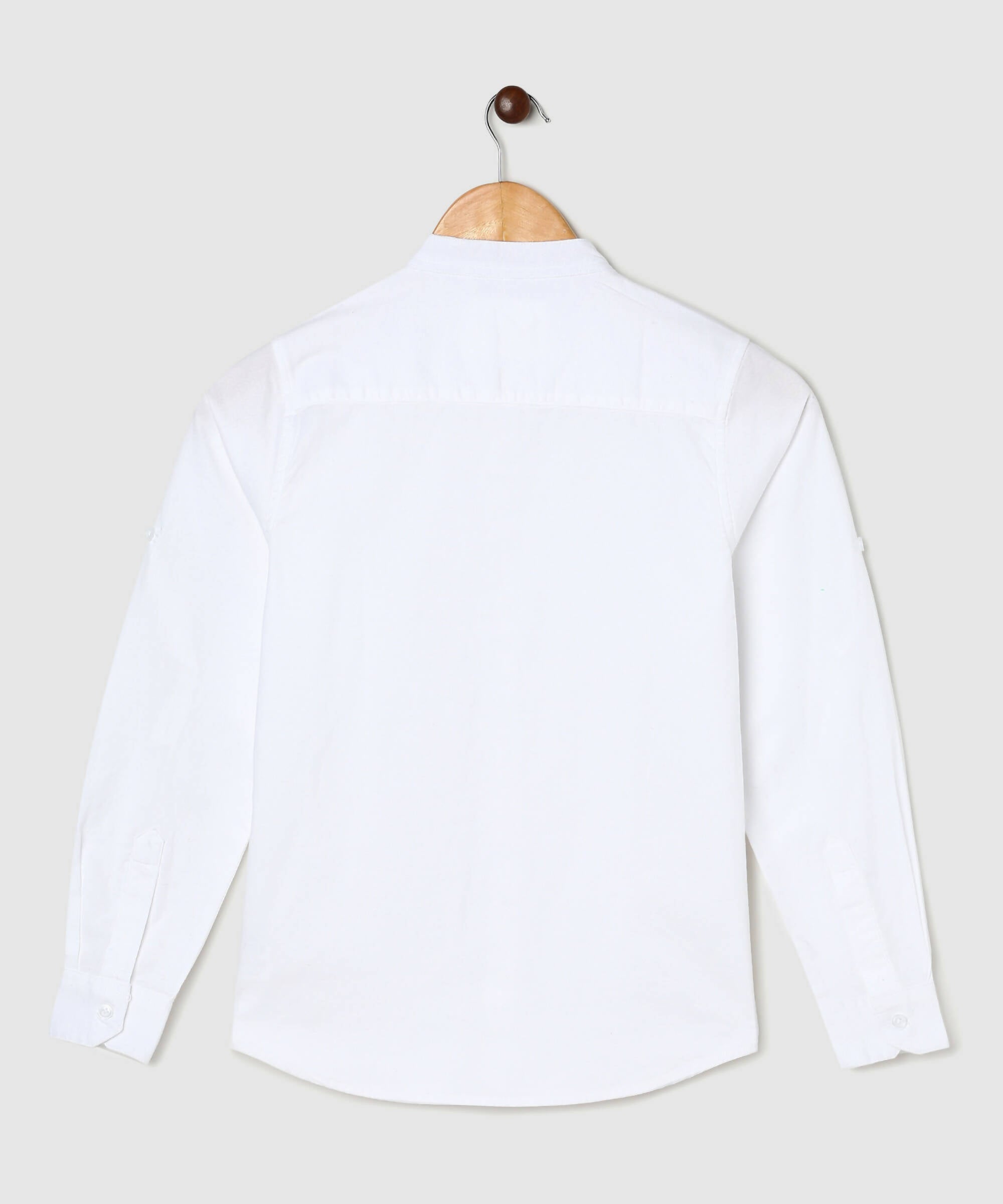 Manet Boys Mandarin Collar Full Sleeves Melange Shirt - White | Grocsy