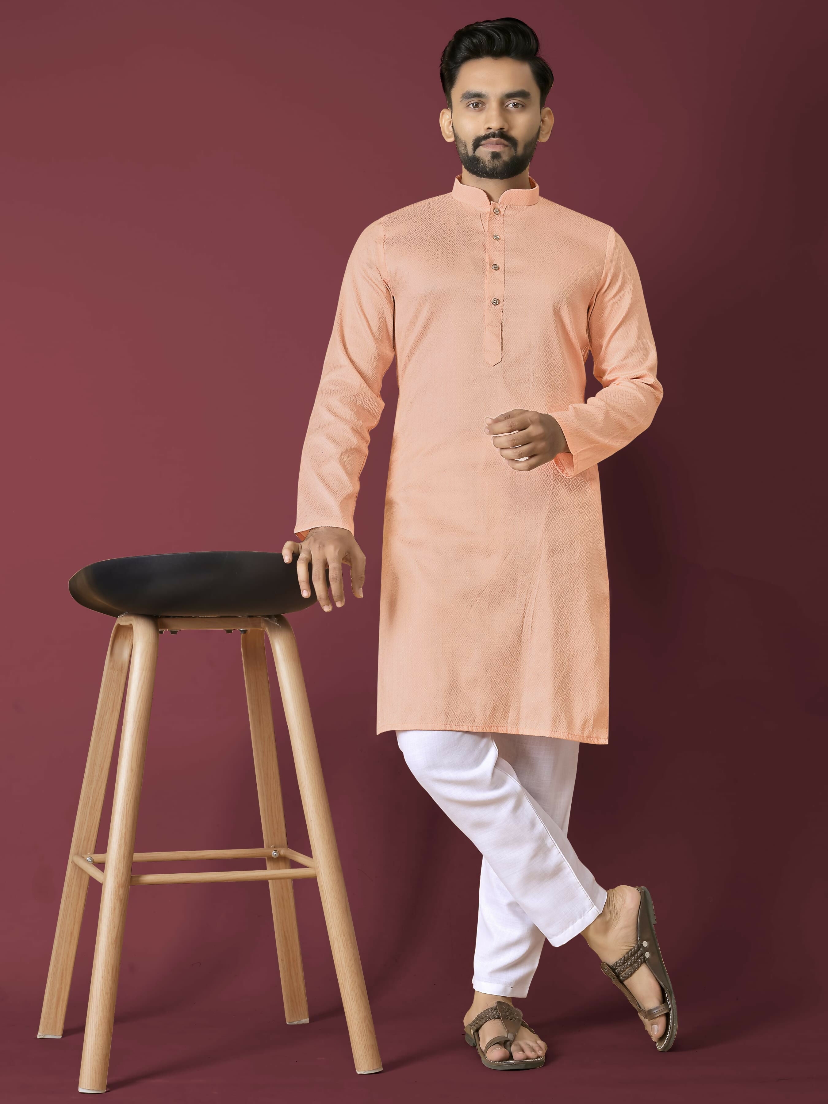 Anaita Orange Solid Soft Jacquard Silk Straight Kurta | Grocsy