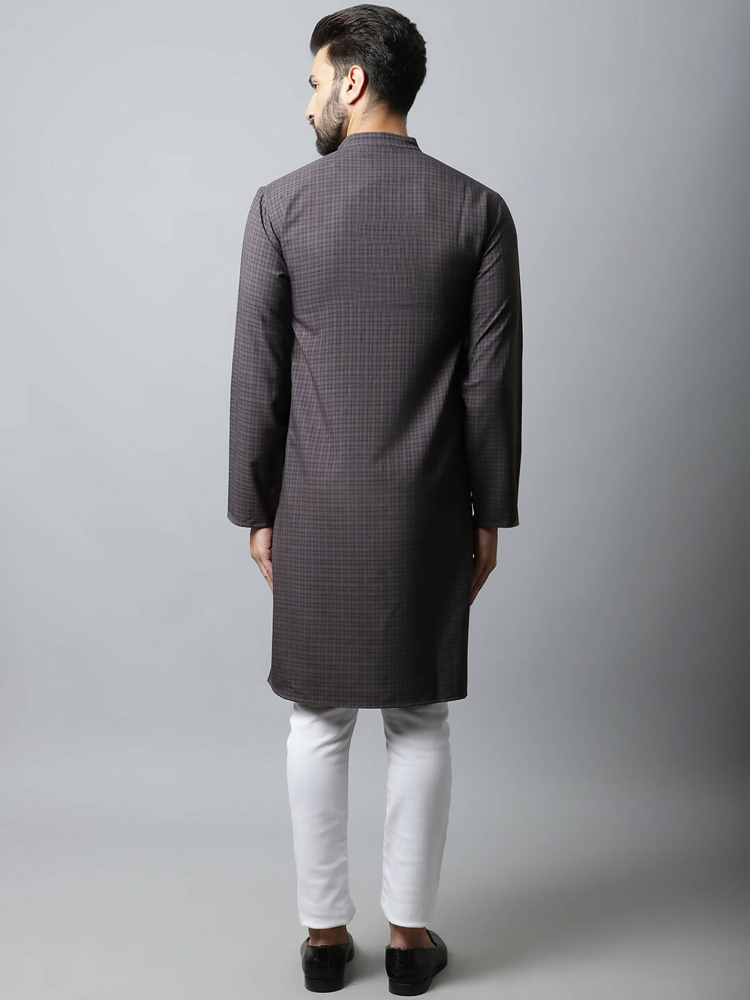 Even Apparels Black Color Pure Cotton Men's Kurta With Band Collar (CHK1166) | Grocsy