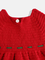 Chutput Kids Woollen Hand Knitted Short Sleeves Flower Detail Dress For Baby Girls - Red | Grocsy