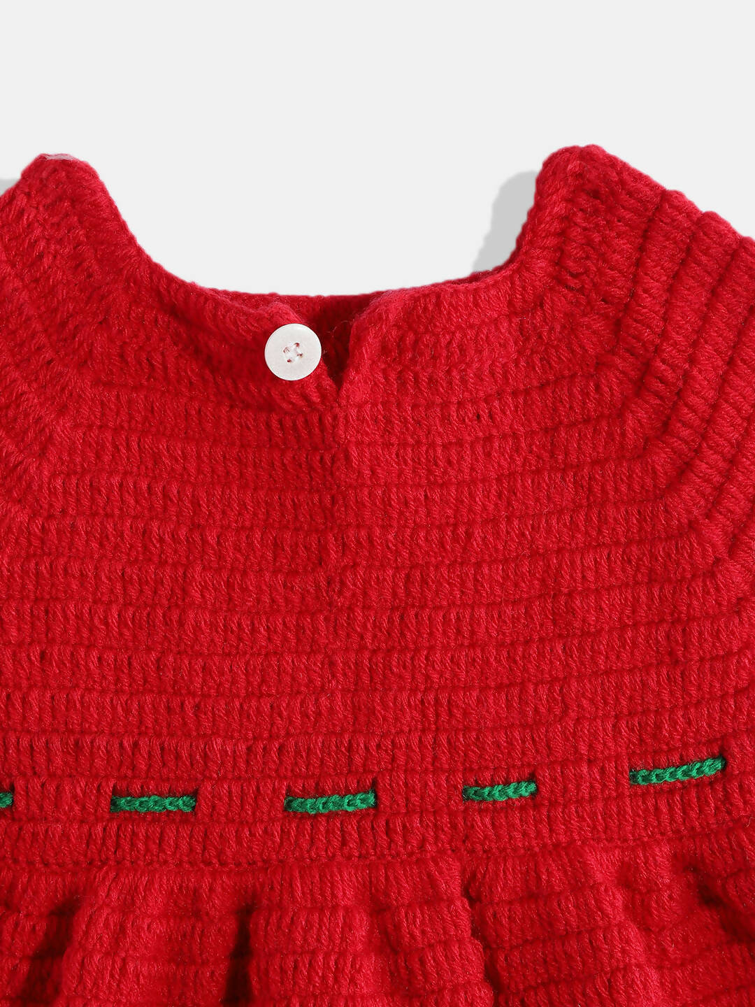 Chutput Kids Woollen Hand Knitted Short Sleeves Flower Detail Dress For Baby Girls - Red | Grocsy