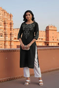 SRS Fashion Black Embroidered Rayon Straight Kurta Set | Grocsy