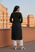 SRS Fashion Black Embroidered Rayon Straight Kurta Set | Grocsy