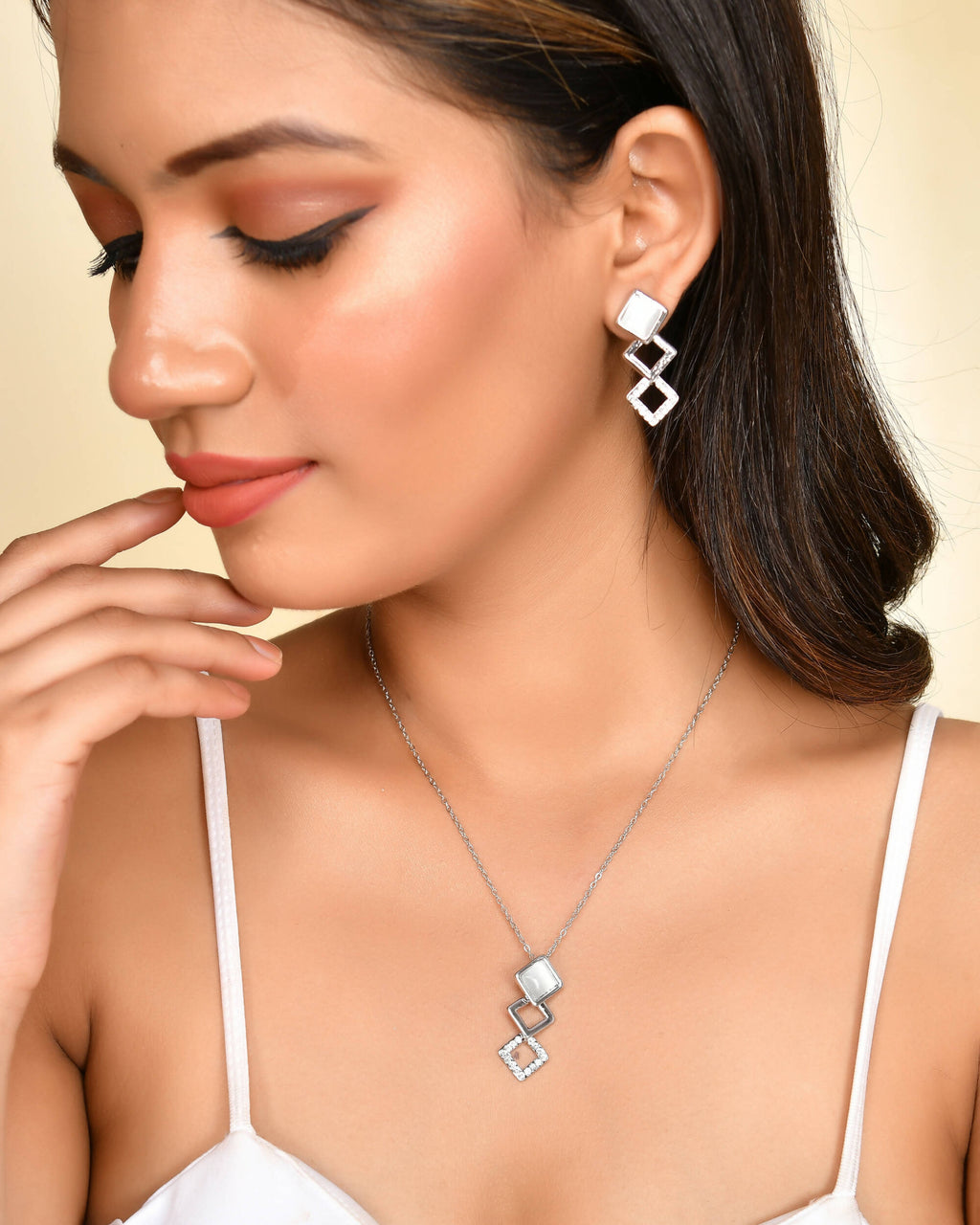 VOJ Stainless Steel Silver Silver Jewellery Set (Pack of 2) | Grocsy