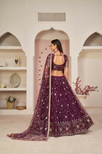 Aastha Fashion Wine Butterfly Net All Over Thread Work, Zari Work And Sandwich Sequence Work Embroidery Wedding Wear Lehenga Choli | Grocsy