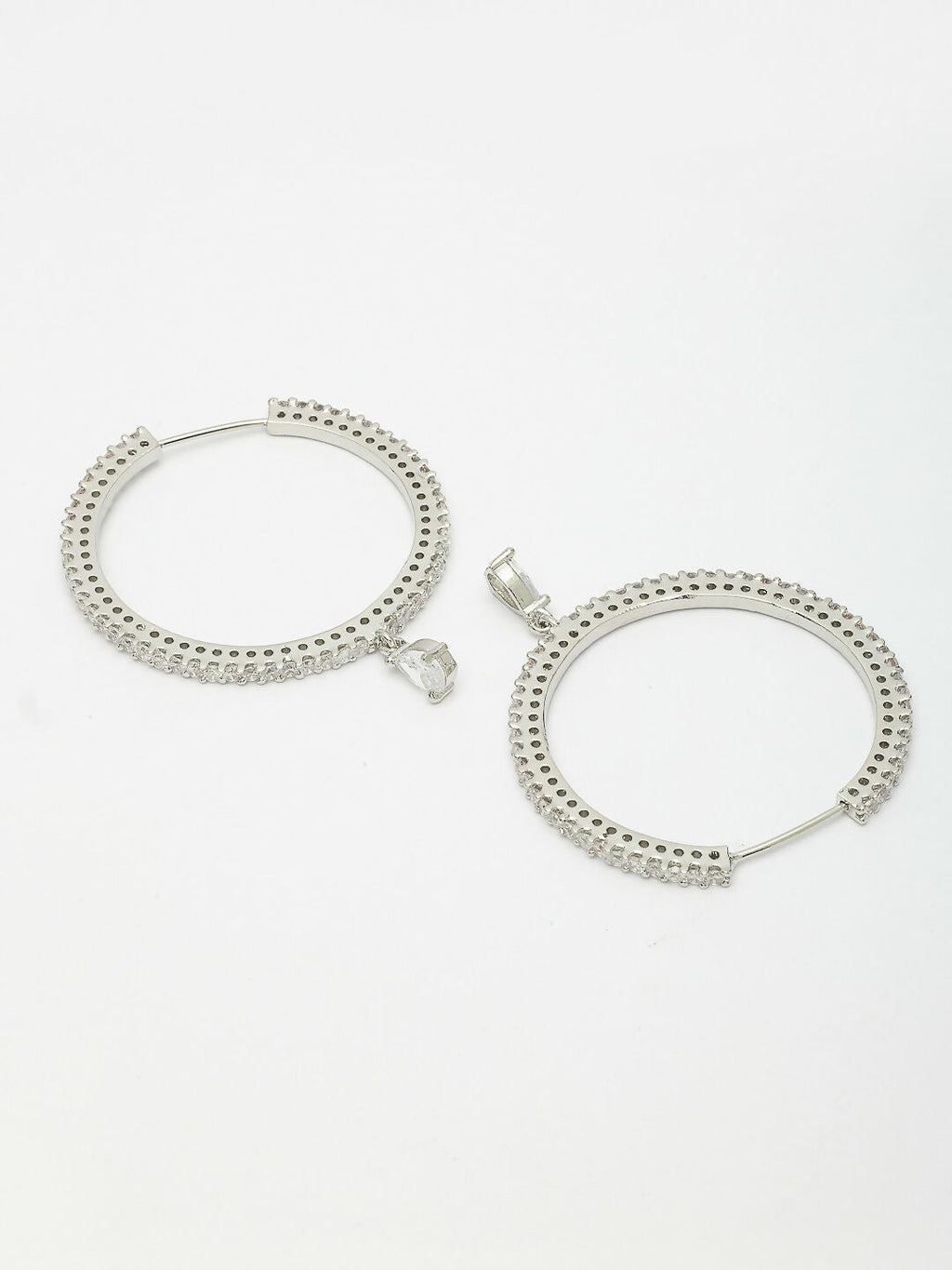 NVR Women's Silver-Toned AD-Studded Handcrafted Circular Hoop Earrings | Grocsy