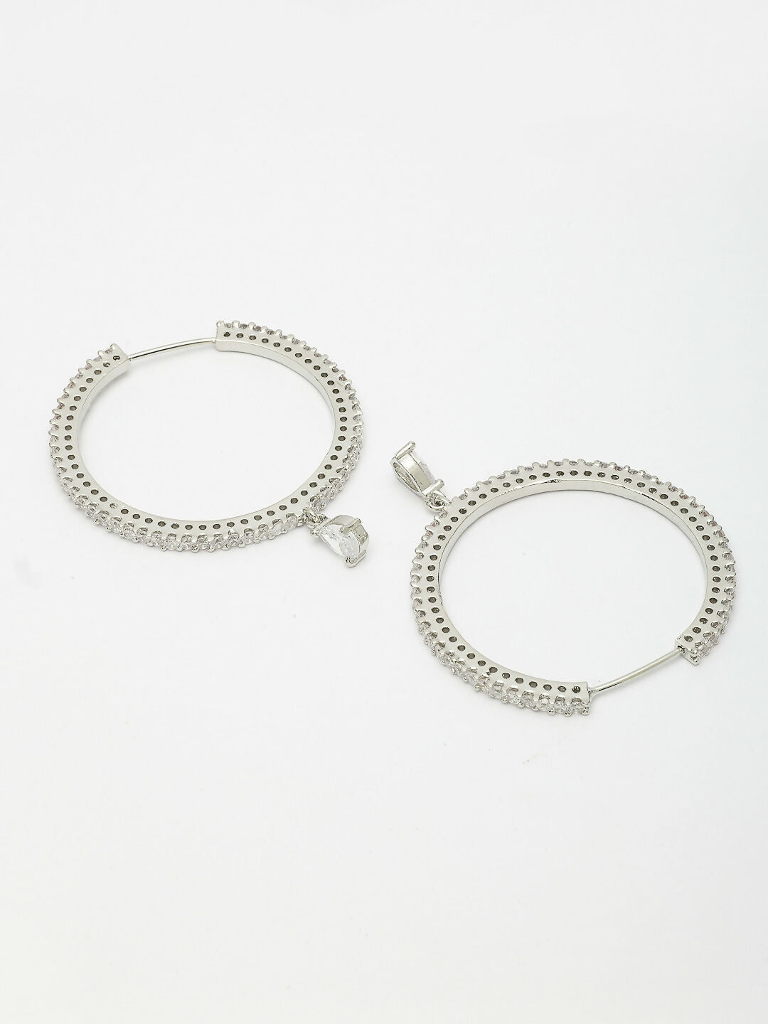 NVR Women's Silver-Toned AD-Studded Handcrafted Circular Hoop Earrings | Grocsy