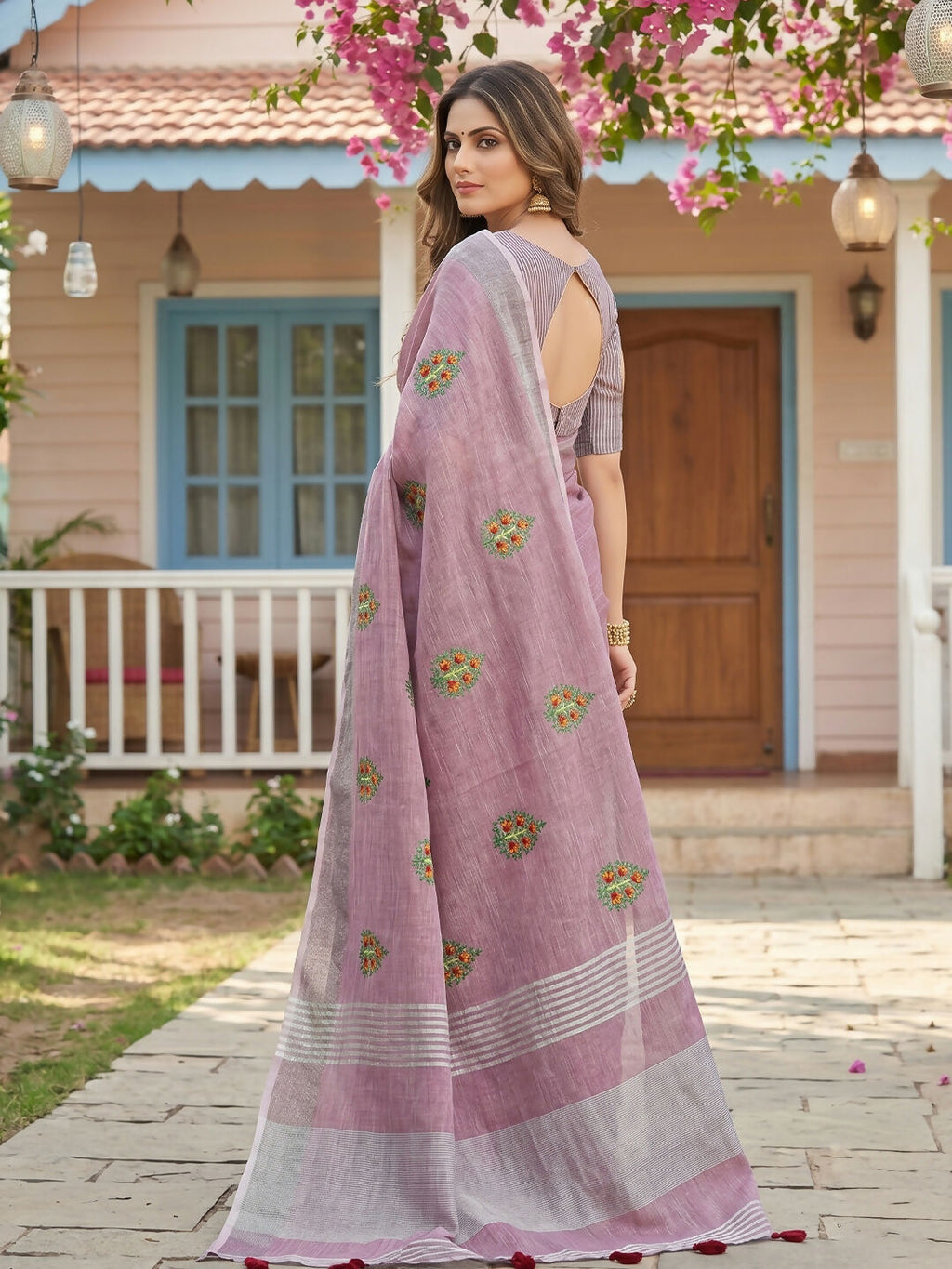 Shree Shyam Fashion Light Purple Linen Saree | Grocsy
