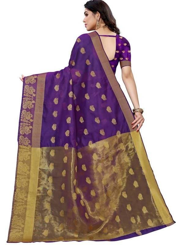 Vamika Banarasi Jacquard Weaving Violet Saree (Shining Violet) | Grocsy