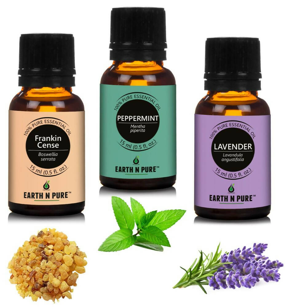 Earth N Pure Essential Oils (Frankincense, Peppermint & Lavender) Combo | Grocsy