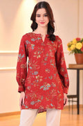W for Woman Red Floral Printed Princess Panelled Ethnic Top | Grocsy