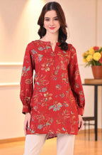 W for Woman Red Floral Printed Princess Panelled Ethnic Top | Grocsy