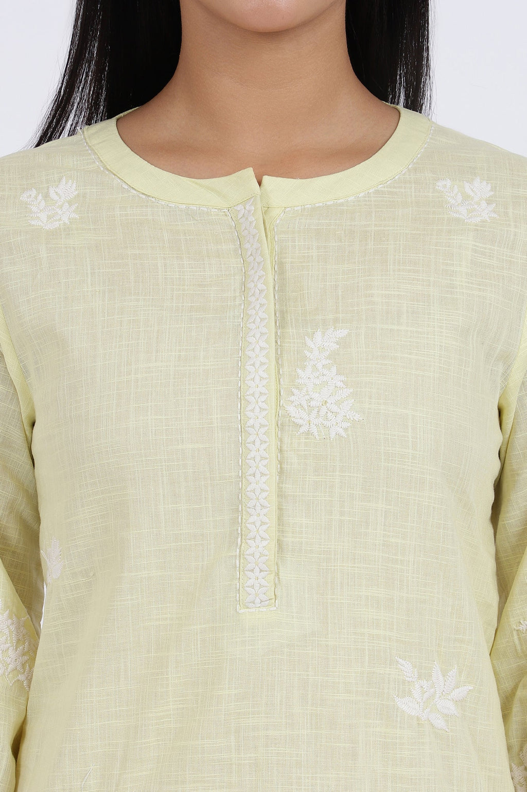 W for Woman White Thread Embroidered Straight Pure Cotton Ethnic Top | Grocsy