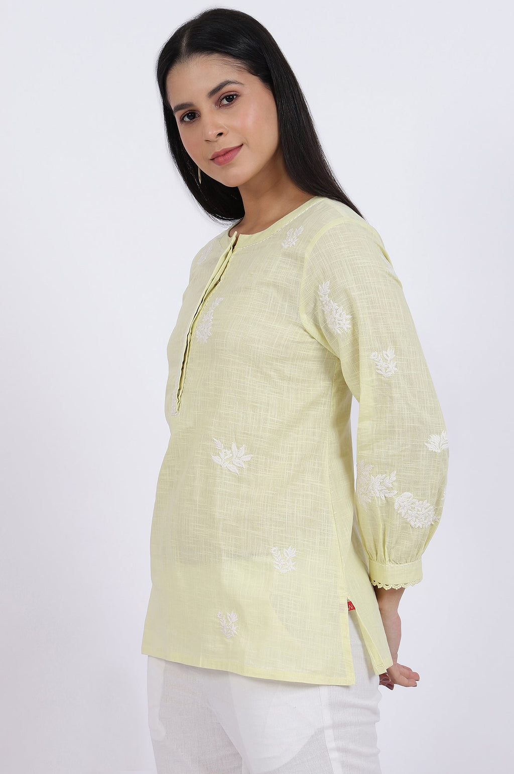W for Woman White Thread Embroidered Straight Pure Cotton Ethnic Top | Grocsy