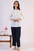 W for Woman White Embroidered Pure Cotton Button Down Shirt | Grocsy