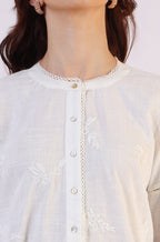 W for Woman White Embroidered Pure Cotton Button Down Shirt | Grocsy