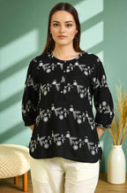 W for Woman Black Embroidered Straight Rayon Top | Grocsy
