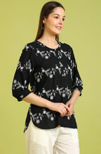 W for Woman Black Embroidered Straight Rayon Top | Grocsy
