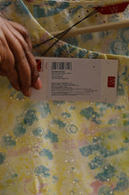 W for Woman Light Yellow Floral Printed Schiffli Embroidered Fusion Top | Grocsy