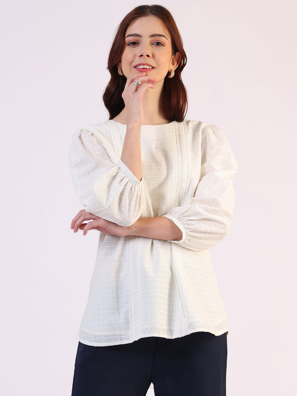 W for Woman White Solid Straight Pure Cotton Top | Grocsy