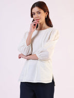 W for Woman White Solid Straight Pure Cotton Top | Grocsy