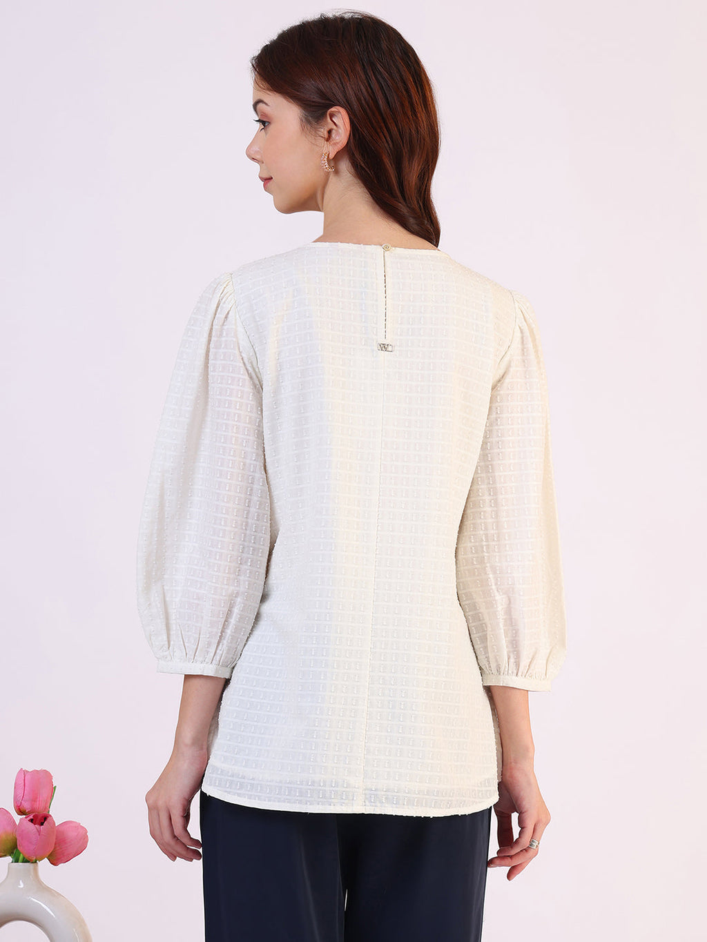 W for Woman White Solid Straight Pure Cotton Top | Grocsy