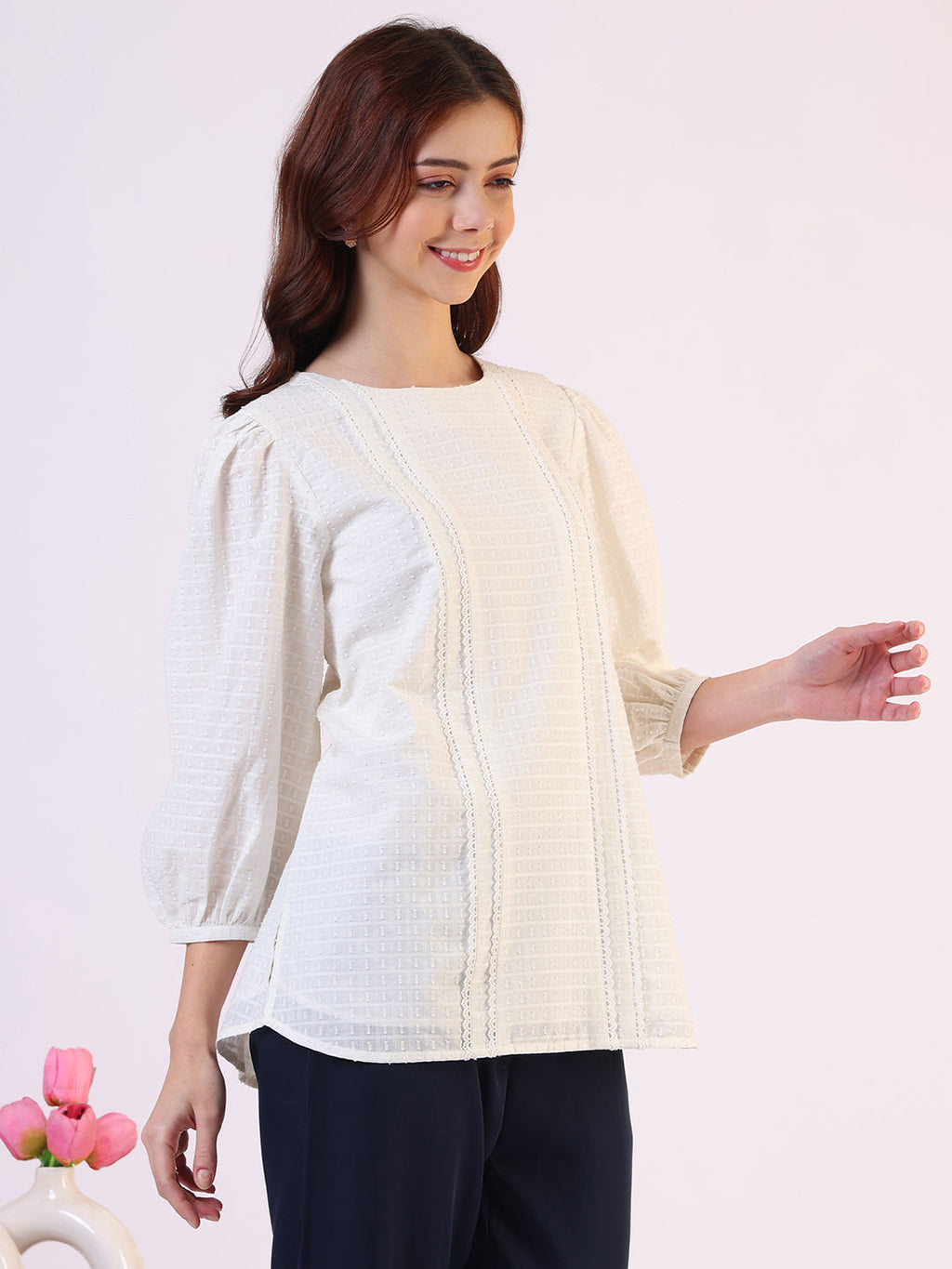 W for Woman White Solid Straight Pure Cotton Top | Grocsy