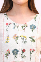 W for Woman White Floral Thread Embroidered Yoke Textured Top | Grocsy