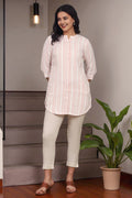 W for Woman Pink And White Yarn Dyed Double Cloth Cotton Tunic | Grocsy