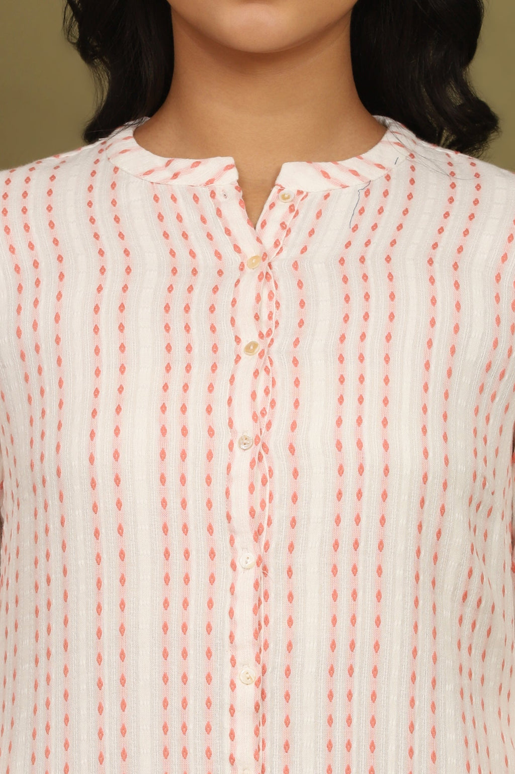 W for Woman Pink And White Yarn Dyed Double Cloth Cotton Tunic | Grocsy