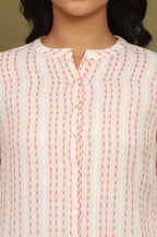 W for Woman Pink And White Yarn Dyed Double Cloth Cotton Tunic | Grocsy