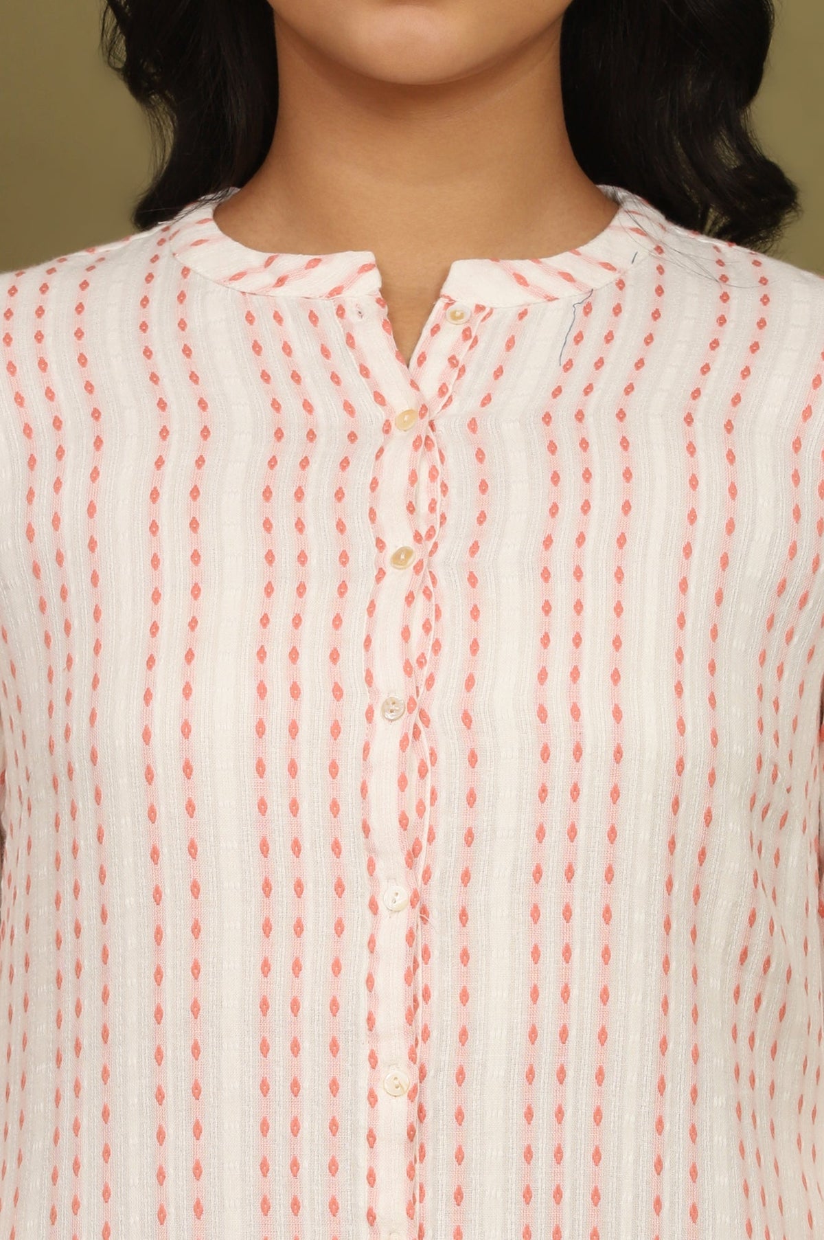 W for Woman Pink And White Yarn Dyed Double Cloth Cotton Tunic | Grocsy