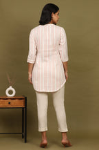 W for Woman Pink And White Yarn Dyed Double Cloth Cotton Tunic | Grocsy
