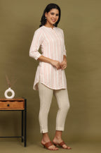 W for Woman Pink And White Yarn Dyed Double Cloth Cotton Tunic | Grocsy