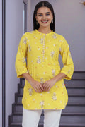 W for Woman Yellow Floral Printed Straight Pure Cotton Tunic | Grocsy