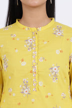 W for Woman Yellow Floral Printed Straight Pure Cotton Tunic | Grocsy