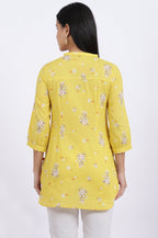 W for Woman Yellow Floral Printed Straight Pure Cotton Tunic | Grocsy