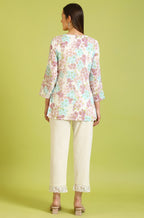W for Woman White Floral Printed Cotton Crinkle Crepe Ethnic Top | Grocsy