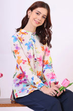 W for Woman Multicolor Floral Printed Straight Pure Cotton Top | Grocsy