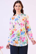 W for Woman Multicolor Floral Printed Straight Pure Cotton Top | Grocsy