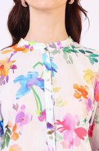 W for Woman Multicolor Floral Printed Straight Pure Cotton Top | Grocsy