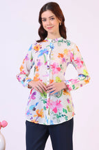W for Woman Multicolor Floral Printed Straight Pure Cotton Top | Grocsy