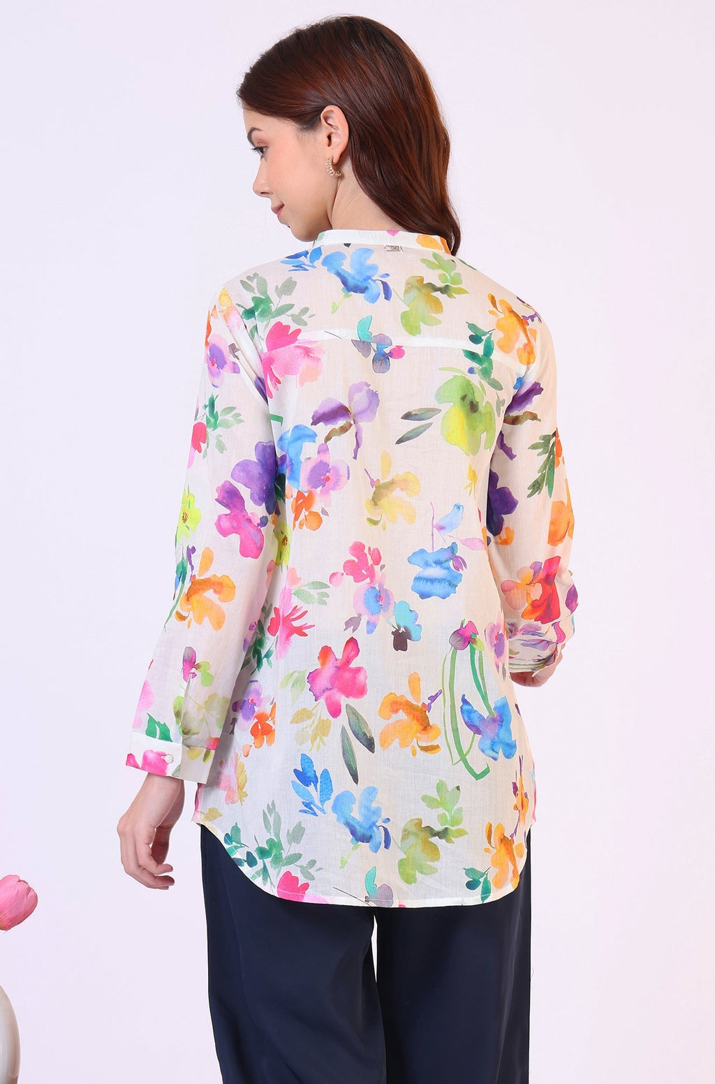W for Woman Multicolor Floral Printed Straight Pure Cotton Top | Grocsy