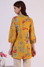 W for Woman Mustard Floral Printed Button Down Pure Cotton Top | Grocsy