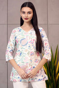 W for Woman White Floral Printed Rayon Summer Tunic with Lace | Grocsy