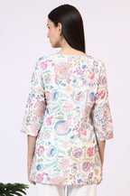 W for Woman White Floral Printed Rayon Summer Tunic with Lace | Grocsy