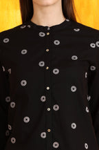 W for Woman Black Printed Pure Cotton Button Down Shirt | Grocsy