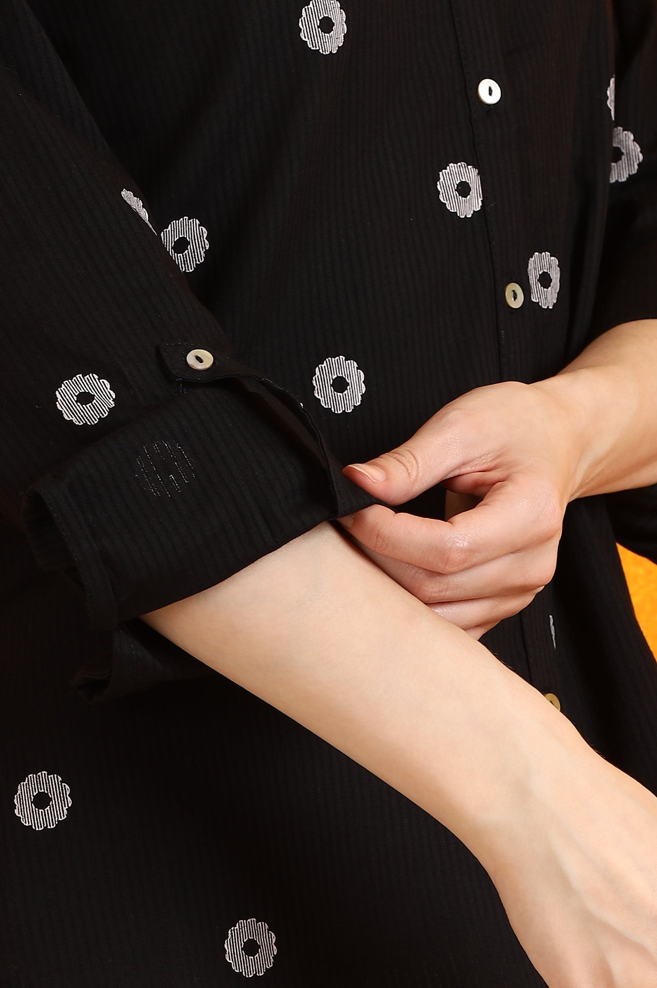 W for Woman Black Printed Pure Cotton Button Down Shirt | Grocsy