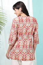 W for Woman Red Floral Printed Cotton Slub Short Kurti | Grocsy