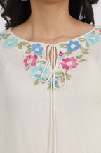 W for Woman White Embroidered Rayon Crepe Straight Top | Grocsy
